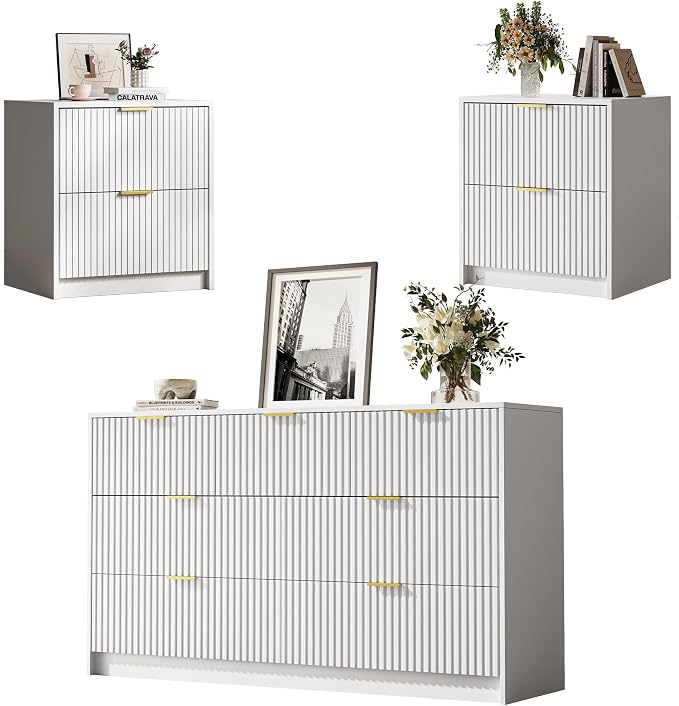 3-Piece Dresser Bedroom Set, 7 Drawer Dresser & 2 Drawer Nightstands by MAISONARIA