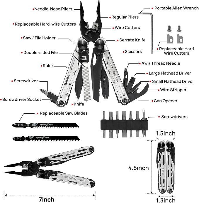 BIBURY Multitool Pliers Pro BI2045, Stainless Steel 31-in-1 Multi Tool Pliers - Image 2