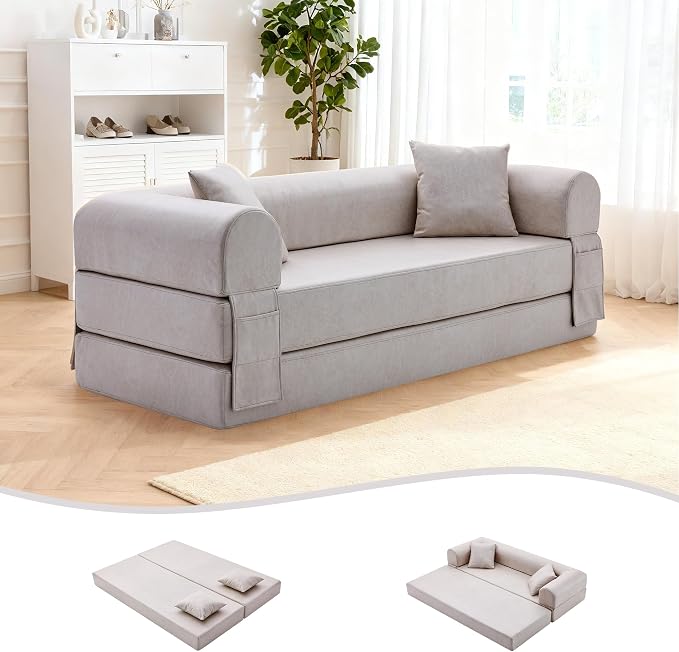 78.5" Convertible Sleeper Sofa Bed, Faux Leather Folding Floor Sofa by Cleanthewayyouwant