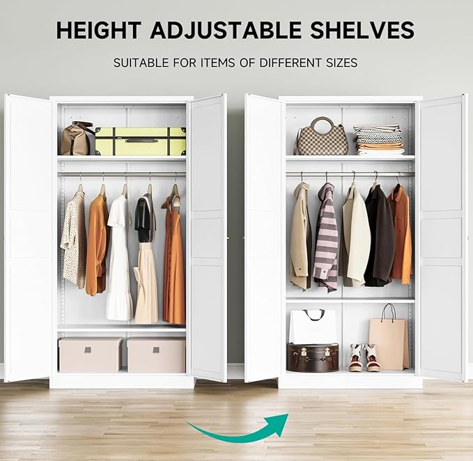Metal Wardrobe Cabinet with Hanging Rod, Metal Clothing Storage Cabinet with - Image 4