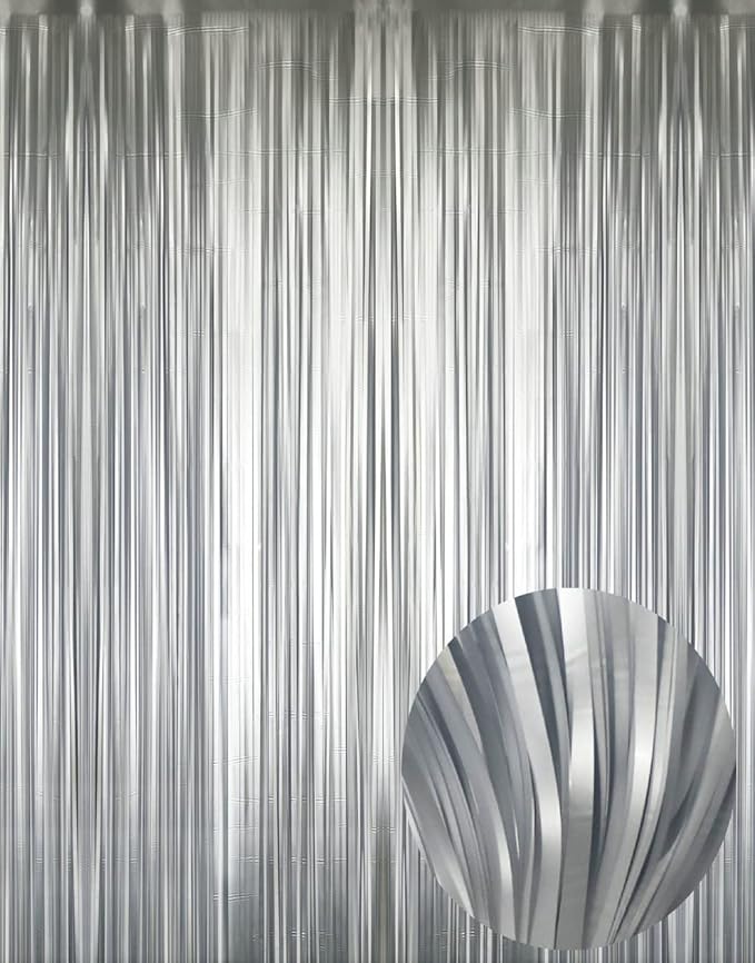 GOER 3.2 ft x 8.2 ft Metallic Tinsel Foil Fringe Curtains Party Photo Backdrop by GOER