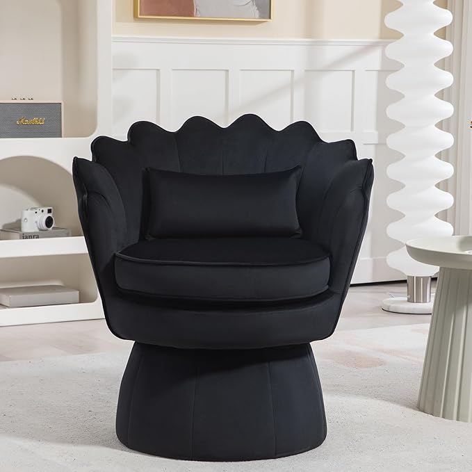 360° Swivel Accent Chair, Mid-Century Modern Velvet Barrel Chair, Comfy Shell by ZJhome