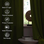 StangH Olive Green Christmas Curtains Elegant Velvet Room Darkening Curtains - Image 6