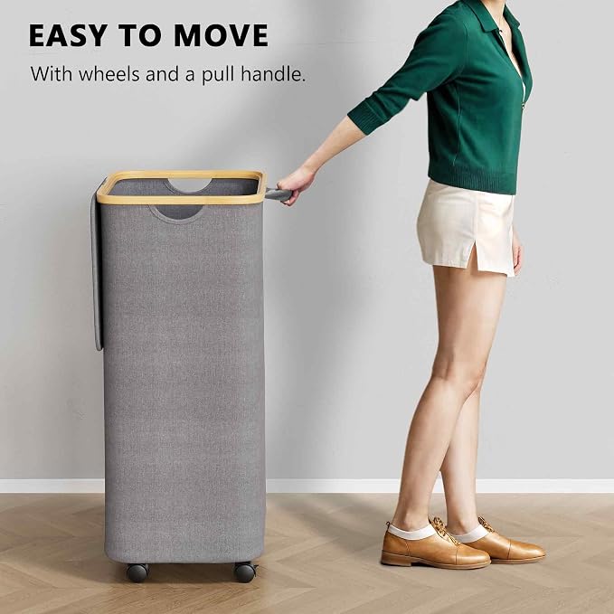 SpaceAid Laundry Hamper with Wheels and Lid, 26 Gal Rolling Clothes Basket with - Image 5