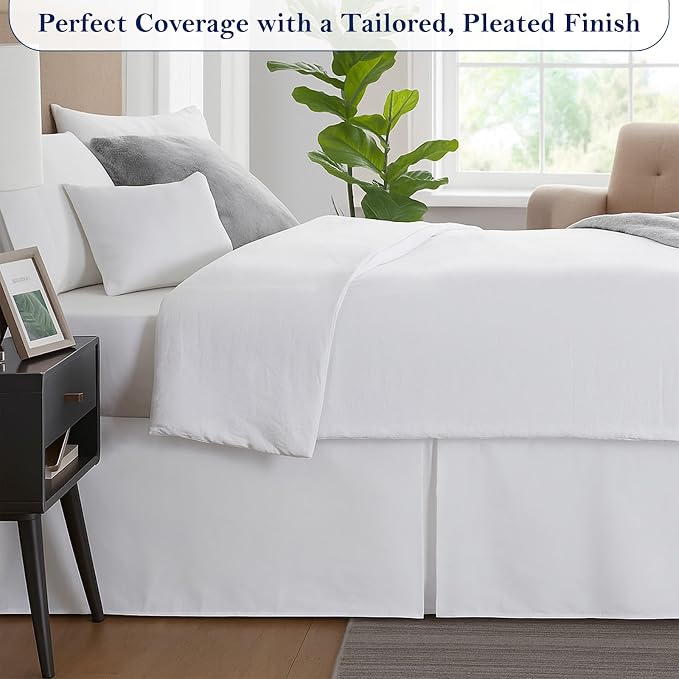 Twin Bed Skirt, Luxury 21 Inch Drop White Pleated Bed Skirt, Double Brushed - Image 4