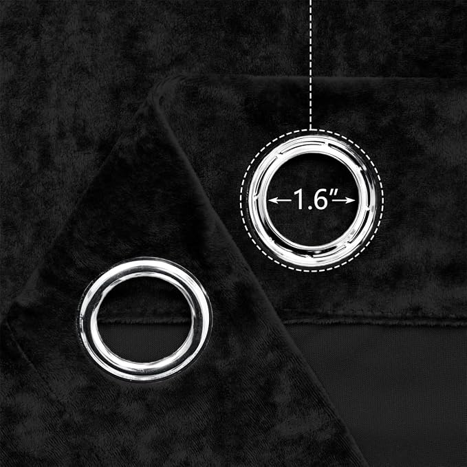 SMILETIME Black Crushed Velvet Curtains 52x84 inch Luxurious Thermal Insulated - Image 3