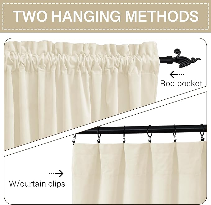 StangH 42 inch Velvet Curtains 2 Panels Set Ivory White Light Dimming Window - Image 3