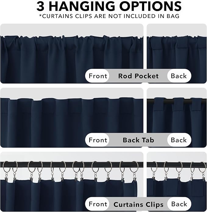 Deconovo Solid Back Tab and Rod Pocket Curtains Thermal Insulated Blackout - Image 2