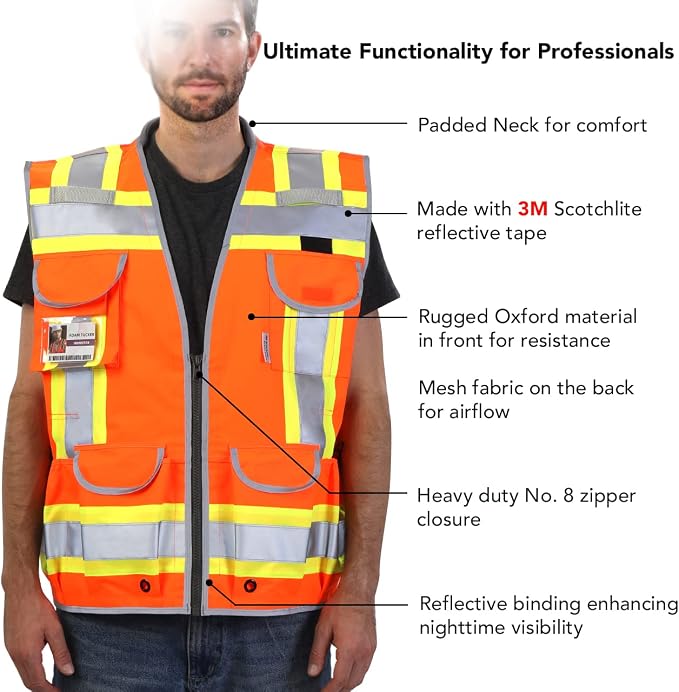 Dib Safety Reflective Vest Heavy Duty, High Visibility Two Tone Engineer Vest - Image 3