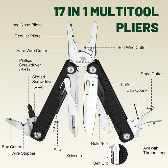MOSSY OAK Multitool, 17-in-1 MultiTool Pliers - Image 2
