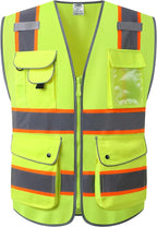 JKSafety 9 Pockets Hi-Vis Neon Yellow Color Zipper Front Safety Vest by JKSafety