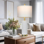 26" White Table Lamps for Living Room Set of 2, Ceramic Bedroom Lamps for - Image 5