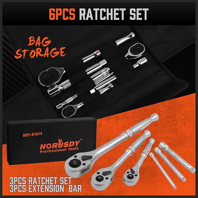 HORUSDY 3-Piece Ratchet Set, 1/4” 3/8”, 1/2" Drive Ratchet Handle Set, Quick - Image 3