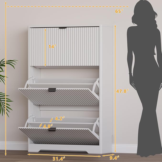 Entryway Shoe Cabinet with 3 Flip Drawers, Narrow Shoe Organizer Cabinet with - Image 2