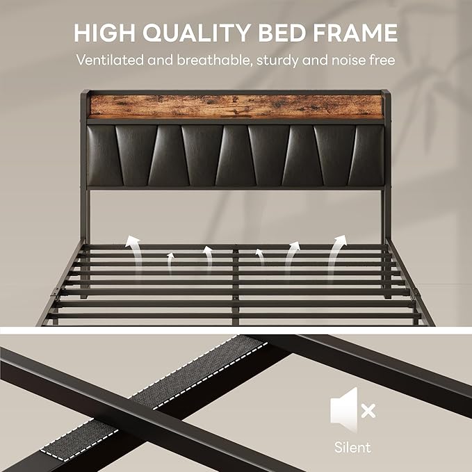 LIKIMIO Full XL Bed Frame, Storage Headboard - Image 6