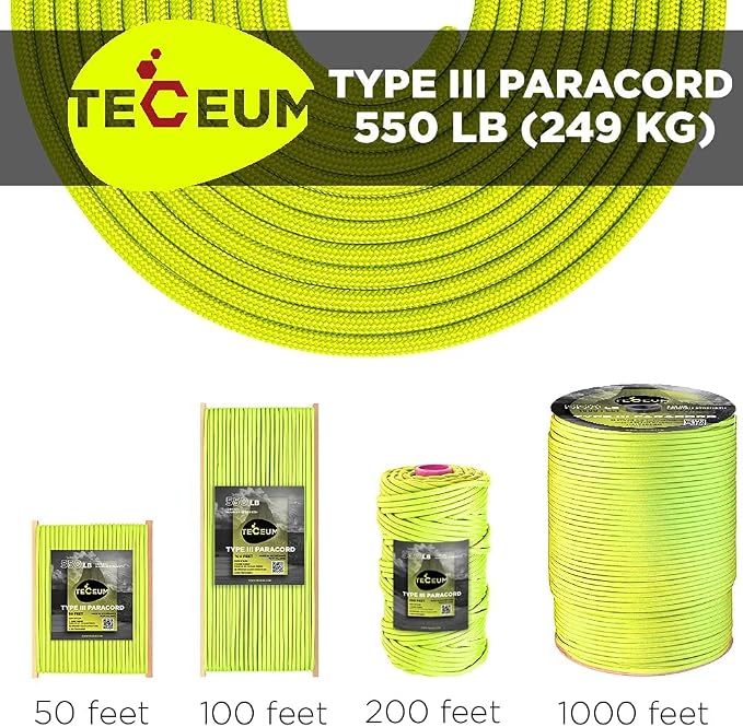 TECEUM 5/32" Paracord Rope 1000 – 1000ft / 200ft / 100ft / 50ft – Tactical - Image 9