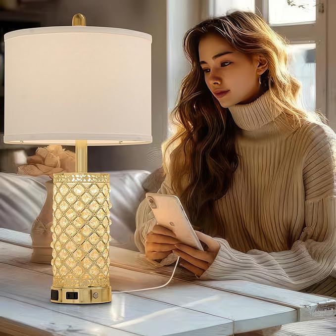 Crystal Table Lamp Set of 2-24in Gold Bedroom Lamps 3-Way Dimmable Touch Lamp - Image 4