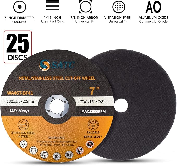 S SATC 7" Cutting Wheel 25 PCS Metal Cutting Blade 7 x 1/16 x 7/8 inch Cutting - Image 6