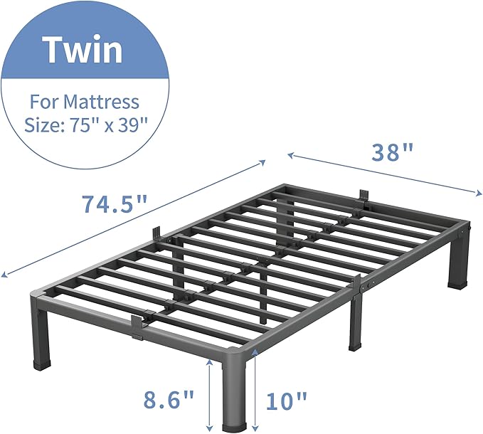 10 Inch Twin Size Bed Frame, 3500Lbs Heavy Duty Metal Platform - Image 3