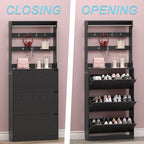 Shoe Cabinet with 3 Flip Drawers & Coat Rack, Narrow Hidden Shoe Storage Cabinet - Image 5