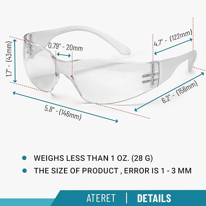 ATERET 300 Pairs Safety Glasses, Scratch Resistant Polycarbonate ANSI Z87.1 - Image 3