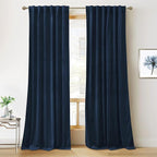RYB HOME Navy Velvet Curtains 92 inches, Back Tab Soft Fabric Room Darkening by RYBHOME
