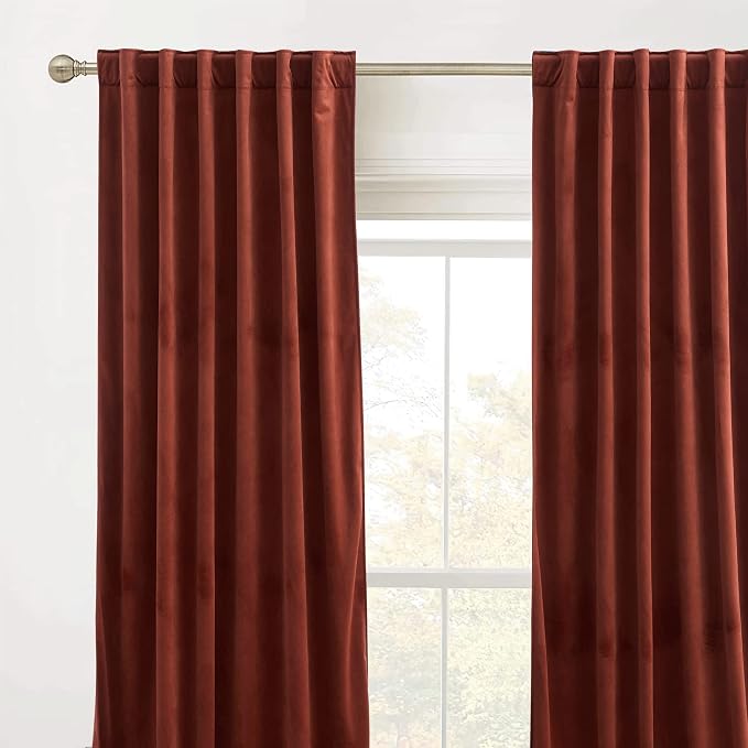 RYB Home Rust Red Velvet Curtains 90 inches Long, Thermal Insulated Panel - Image 2