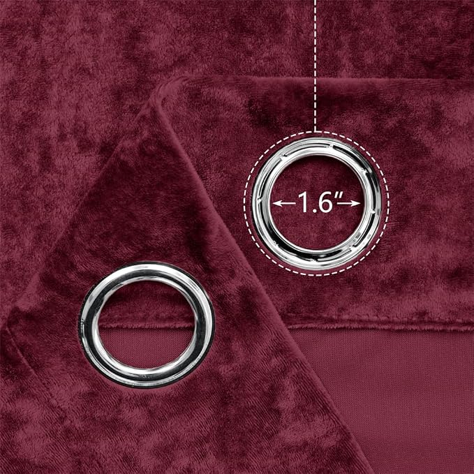 SMILETIME Burgundy Red Crushed Velvet Curtains 52x96 inch Luxurious Thermal - Image 3