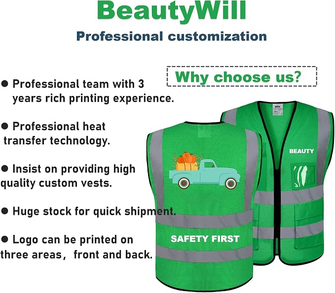 BeautyWill Custom Logo 10/20 Pack Safety Vest Class2 High Visibility Vest - Image 3