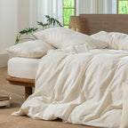 MooMee Striped Duvet Cover Set 100% Washed Cotton Linen Like Textured - Image 5