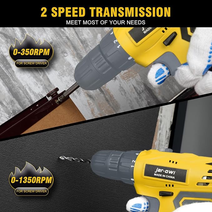 Jar-Owl 21V Cordless Drill Set, 0-1350RMP Variable Speed, 350 in-lb Torque - Image 5