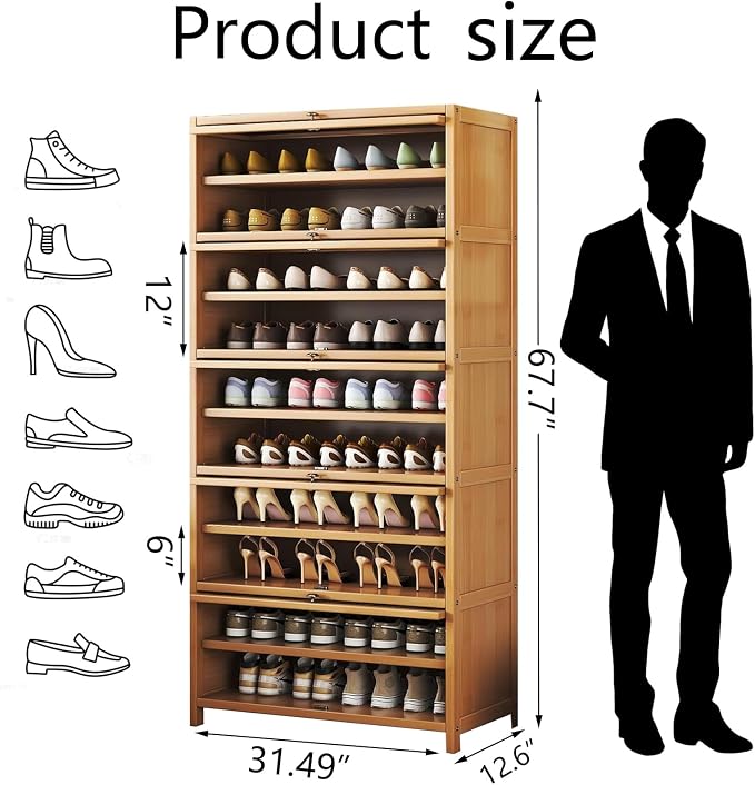 Bamboo Shoe Cabinet with Acrylic Door, 10-Tier Shoe Storage Rack, 40-45 Pairs - Image 2