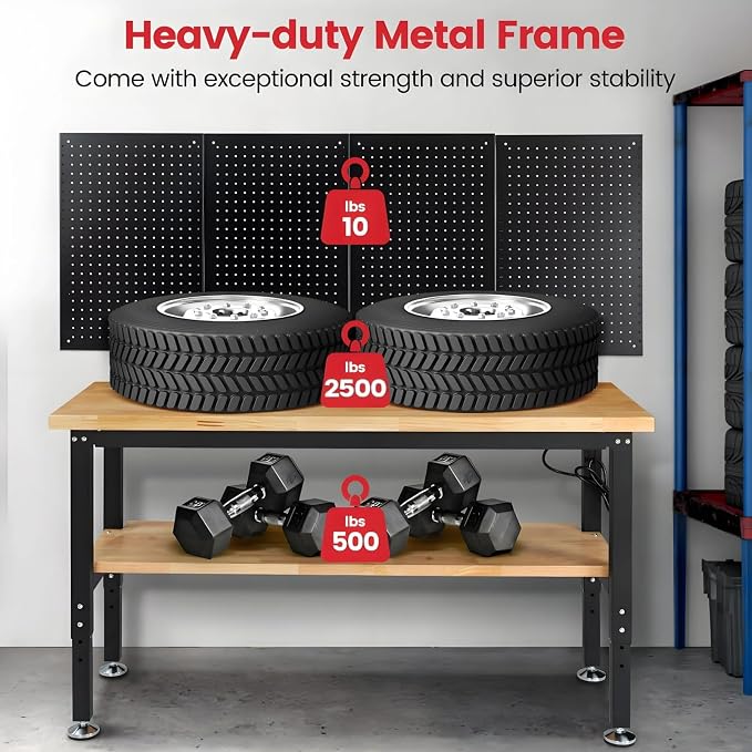 60 Inch Work Bench for Garage Adjustable Height Workbenches - Image 2