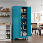 Farmhouse Pantry Cabinet with Barn Doors, 5-Tier Metal Storage Cabinet with 4 - Image 4