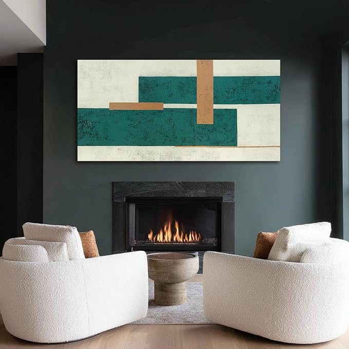 YETHEN WAL Teal Geometric Abstract Canvas Wall Art, 20×40 in Horizontal – - Image 6