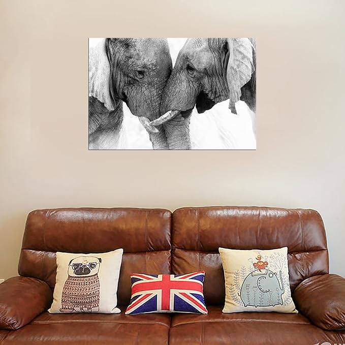 DZL Art D73069 Black and White Elephants Entwine Wall Art Canvas Painting Ready - Image 4