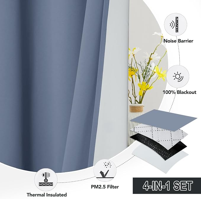 RYB HOME Soundproof & Dust Particle Filtering Curtains 100% Blackout Thermal - Image 5