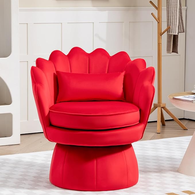 360° Swivel Accent Chair, Mid-Century Modern Velvet Barrel Chair, Comfy Shell by ZJhome