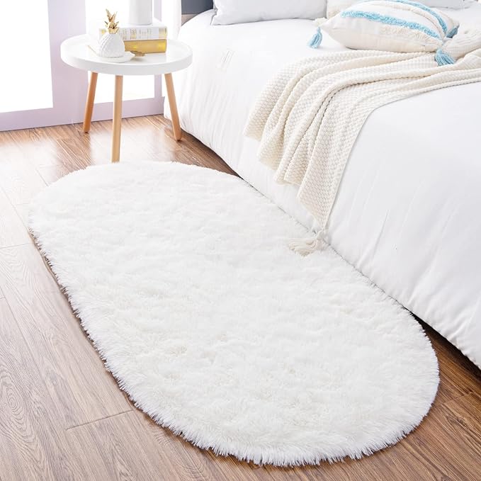 Noahas Fluffy Cream White Rugs for Bedroom Living Room, 2.6'X5.3' Oval Throw by ModernHomeDecor