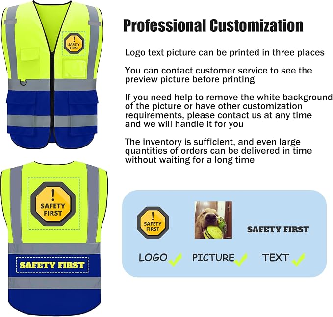 BeautyWill Custom Safety Vest Logo Class 2 High Visibility Reflevtive Vest - Image 2