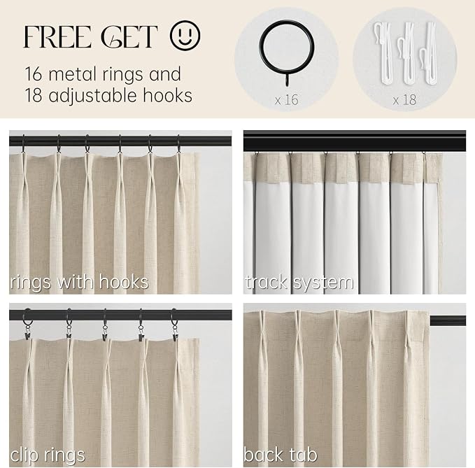 Topfinel Extral Wide Curtains, Cream Pinch Pleated 100% Blackout Linen Luxury - Image 4