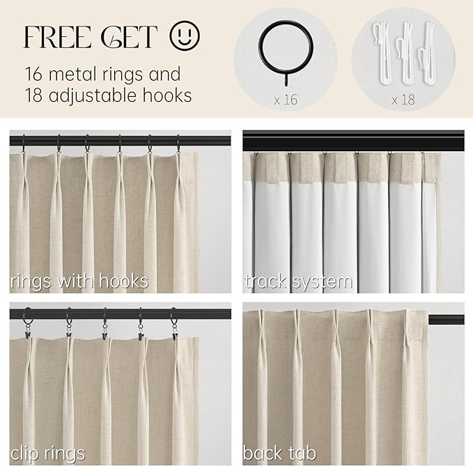 Topfinel Beige Curtains 96 Inch Long, Cream Pinch Pleated 100% Blackout Thermal - Image 2