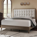 Jocisland Wood Full Size Bed Frame, Tall Upholstered Tufted Headboard, Solid by Jocisland