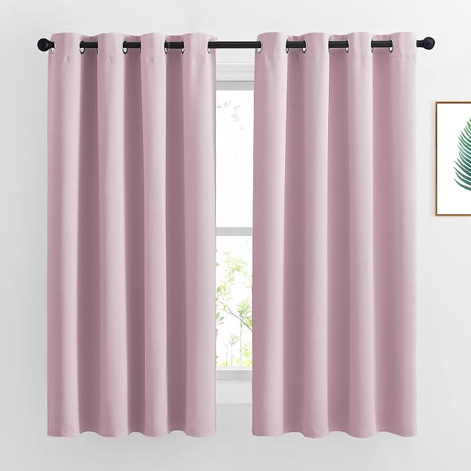 NICETOWN Room Darkening Baby Pink Curtains 63 inch Length by NICETOWN