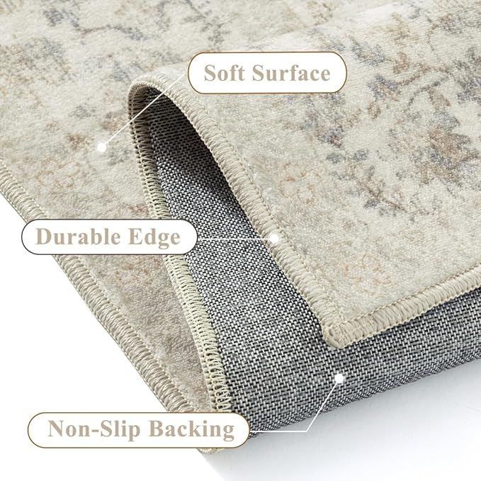 5x7 Taupe Area Rug Non Slip Vintage Living Room Distressed Machine Washable - Image 4