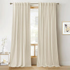 RYB HOME Beige Velvet Curtains 102 inches, Back Tab Soft Fabric Room Darkening by RYBHOME