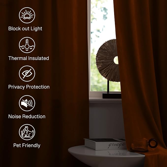 StangH Fall Burnt Orange Velvet Curtains Rod Pocket Room Darkening Drapes - Image 5