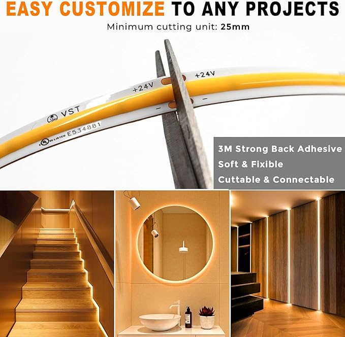 VST 16.4ft COB LED Strip Lights Cool White 6000K, 24V Dimmable LED Tape Light - Image 5