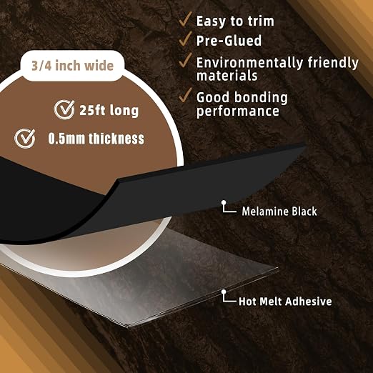 GSCIT Club Black Edge Banding, 3/4 inch x 25ft Melamine Edge Banding - Image 2