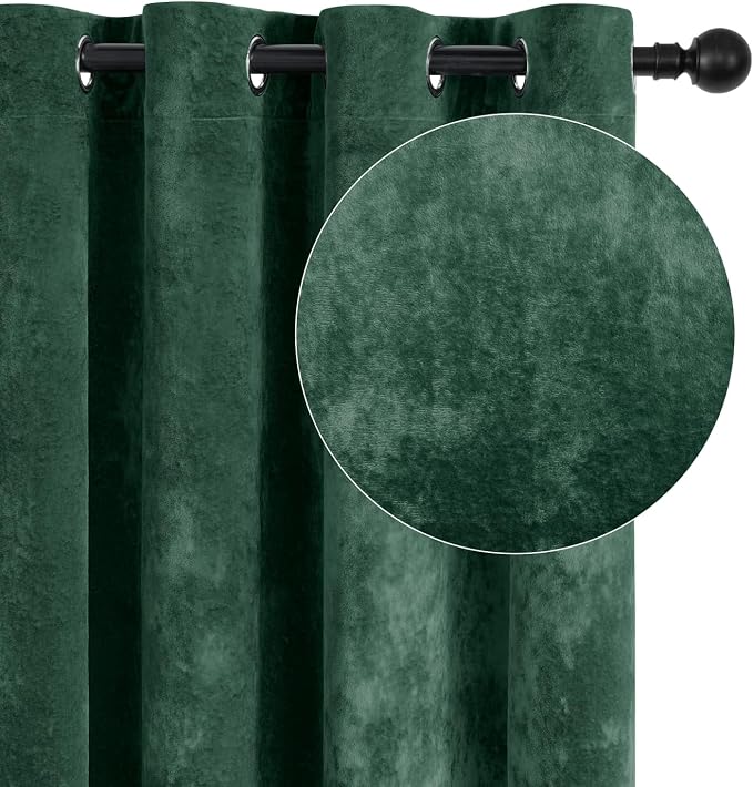 SMILETIME Forest Green Crushed Velvet Curtains 52x108 inch Luxurious Thermal - Image 2